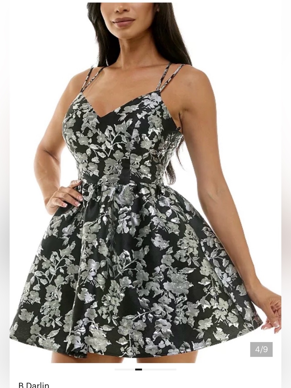 B Darlin Black Dress with Silver Floral Jacquard